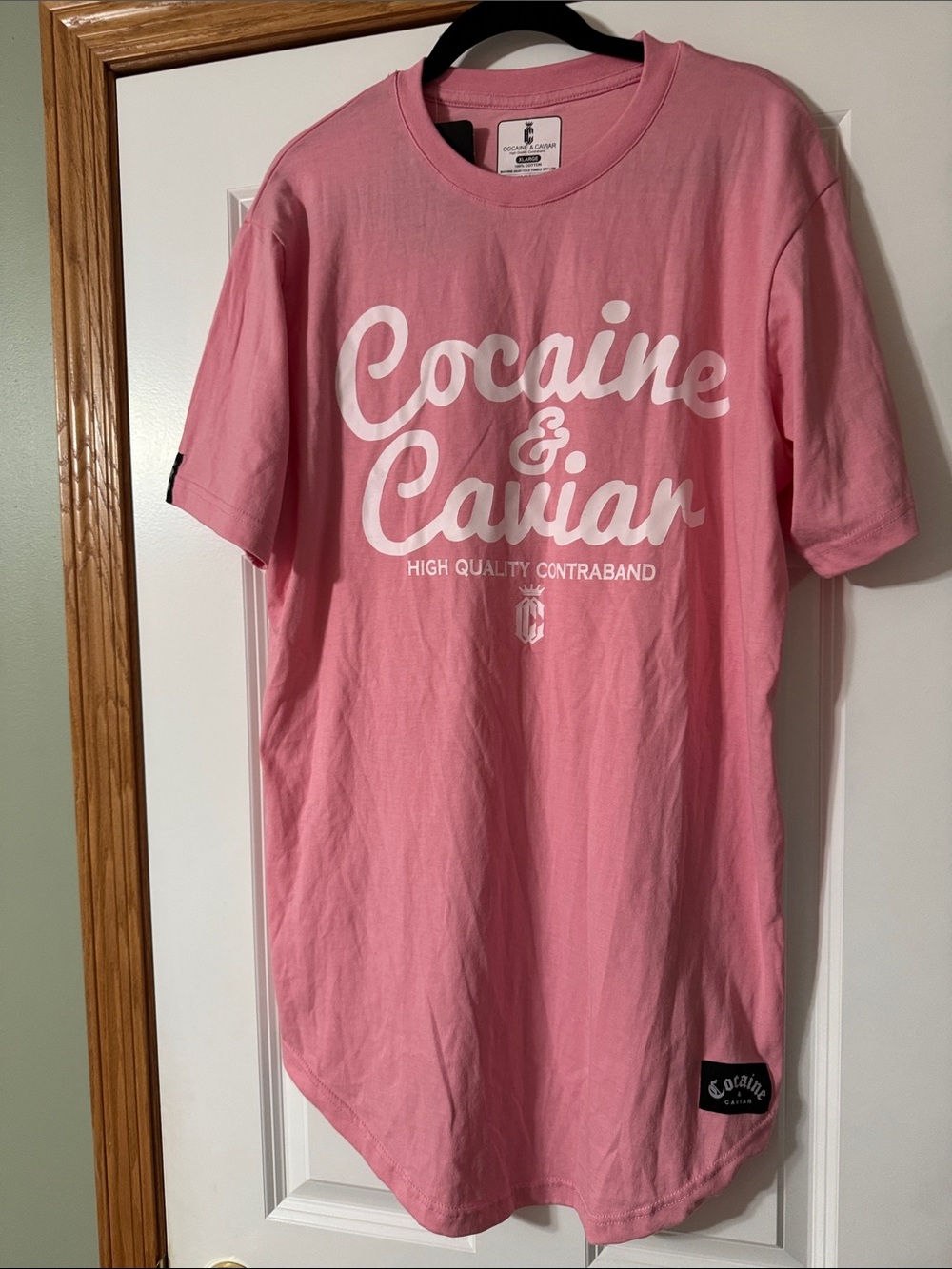NWT Cocaine & Caviar Women's Pink Logo Short Sleeve Tee Tunic Sleepshirt size XL